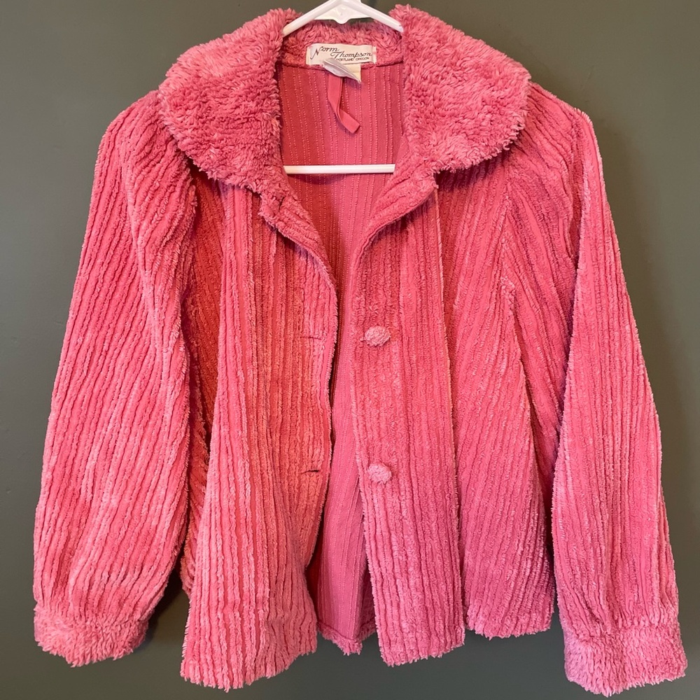 Norm Thompson Vintage Women’s Pink Terry Cloth Cropped House Coat Swing Robe
